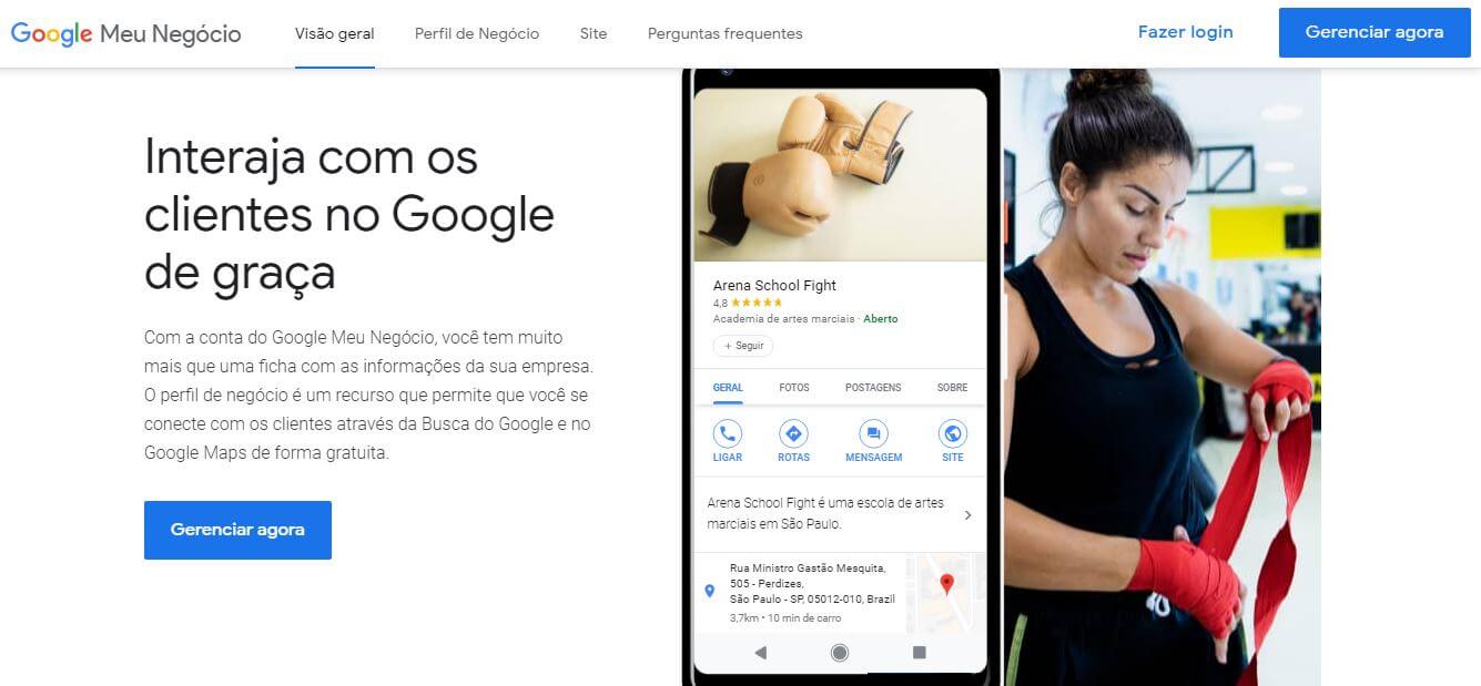 Como alterar endereço no Google Meu Negócio: imagem da tela inicial do Google Meu Negócio