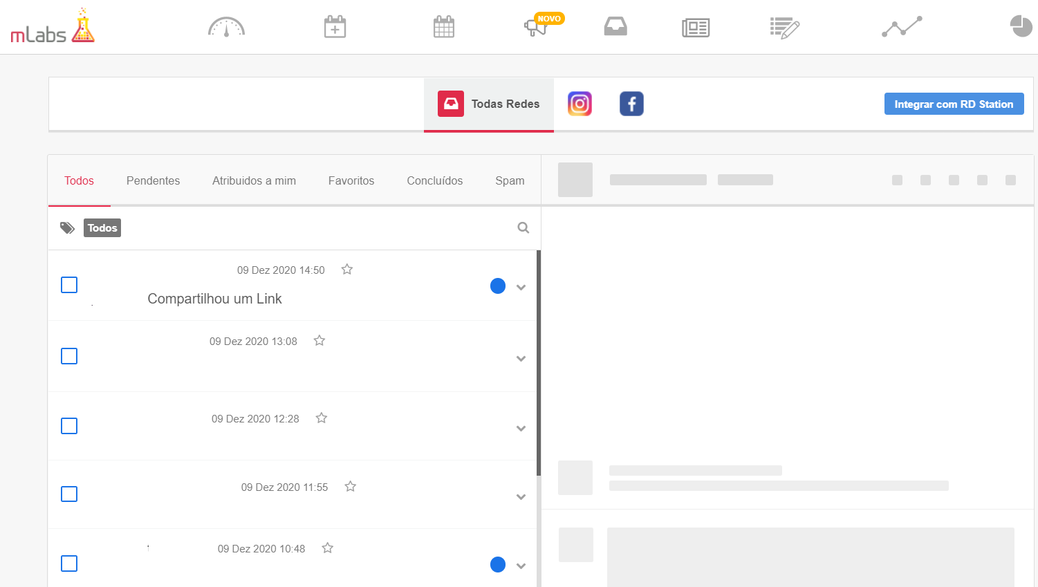 como gerenciar mensagens do inbox pela mlabs.
