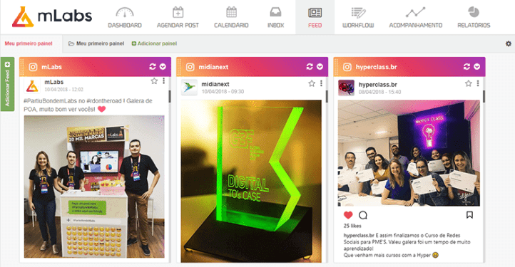 como gerenciar vários comentários nas redes sociais usando a mLabs. Tela do feed.