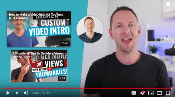 Ganhar visualizações no YouTube: imagem do final de um vídeo do YouTube mostrando as indicações de mais vídeos para assistir.
