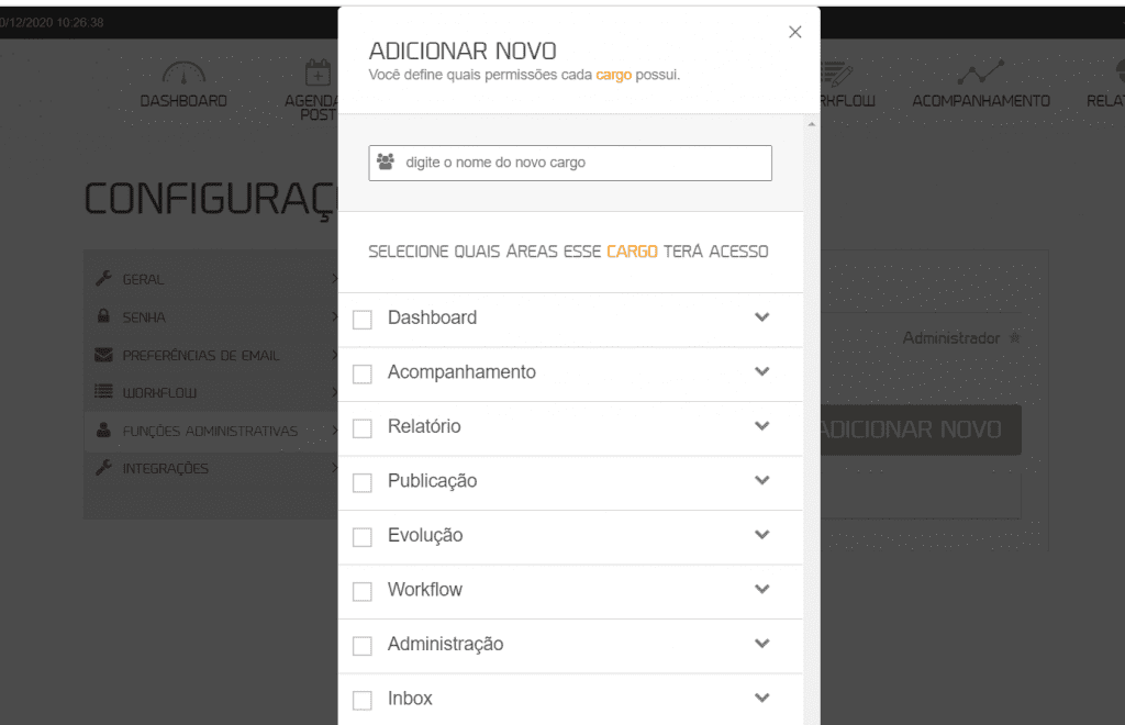 workflow mLabs: tela da plataforma da mLabs na qual você pode definir as permissões e o nome da função a ser atribuída para algum membro do time.