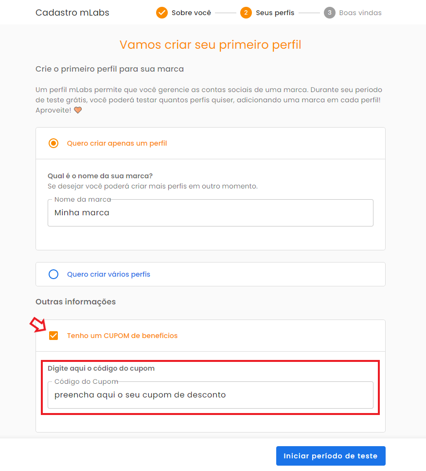 Cupom mLabs: imagem da página de cadastro da mLabs