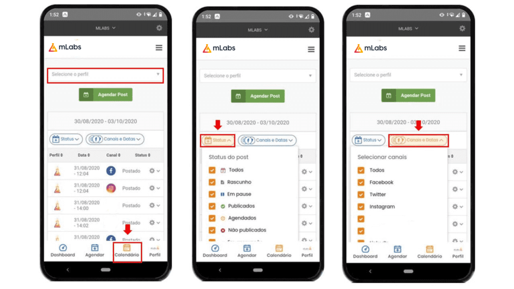mlabs app: imagem da tela de calendário