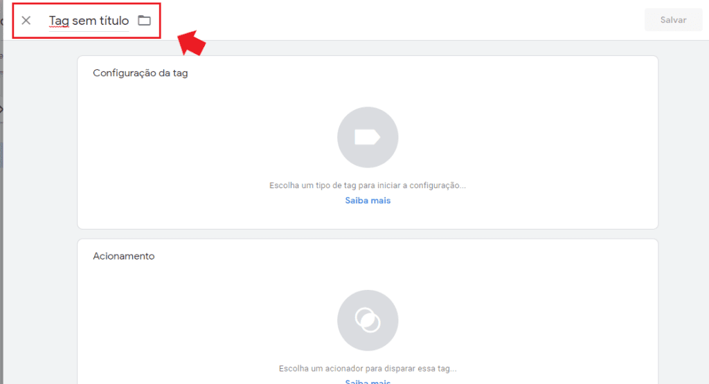 google tag manager: imagem de tela de configuração da tag indicando onde inserir o título