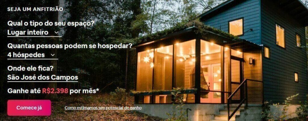 landing page exemplos: imagem de um formulário com uma casa iluminada ao fundo