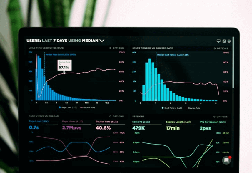 data science: imagem de um monitor de notebook mostrando gráficos na tela