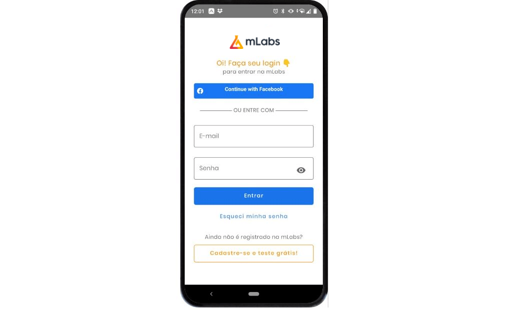 mlabs app: imagem da tela de loggin da mLabs
