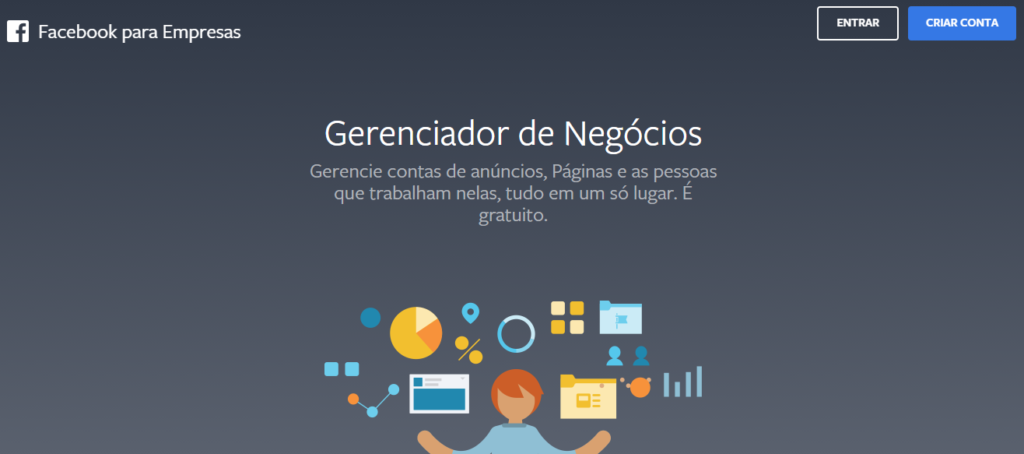 Facebook Business: imagem da tela de entrada do gerenciador de negócios do Facebook