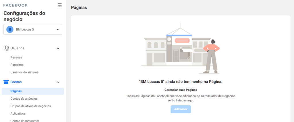 facebook business: imagem da tela de adicionar páginas do gerenciador de negócios do facebook